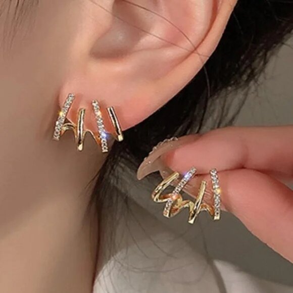 Gold tone Rhinestone Ear Cuff Earrings - Picture 3 of 4